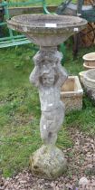 Stone boy figure birdbath - Approx height: 94cm
