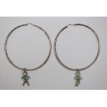 Pair of large silver stone set hoop earrings