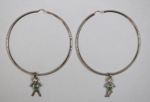 Pair of large silver stone set hoop earrings