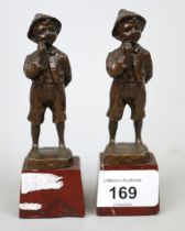Pair of small bronze figurines on marble base