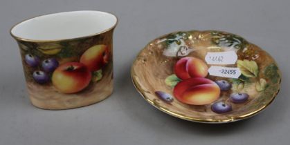 Royal Worcester hand painted fruit pin tray & posy vase with matching signatures