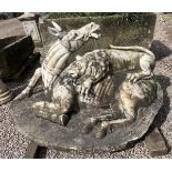 Impressive and large marble fountain centre piece - Horse being attacked by a lion after Ruggero