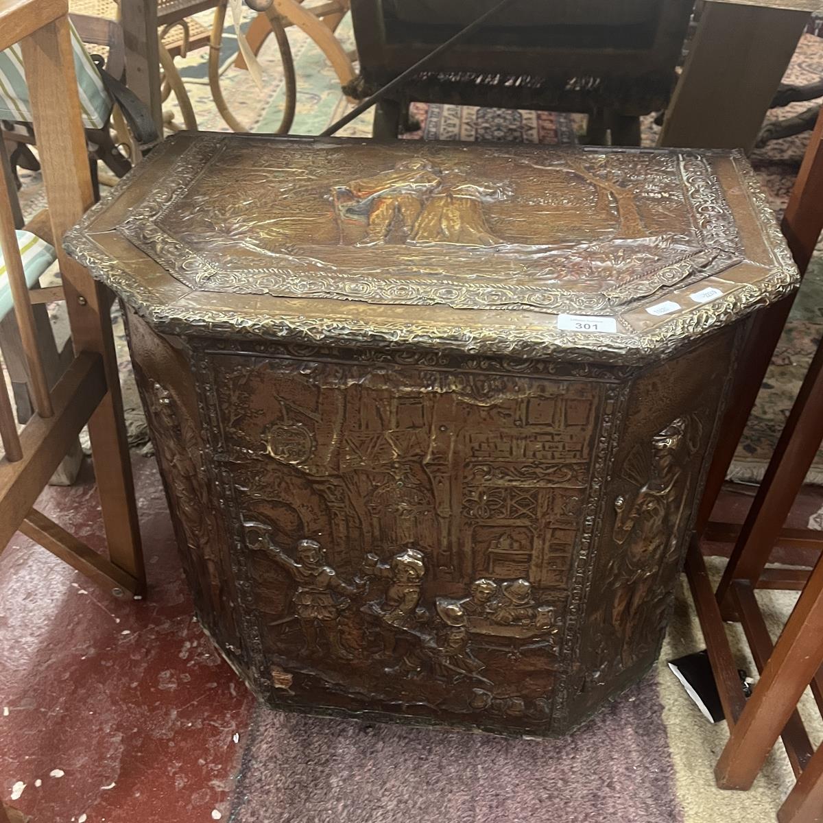 Brass embossed 19th C French fireside box