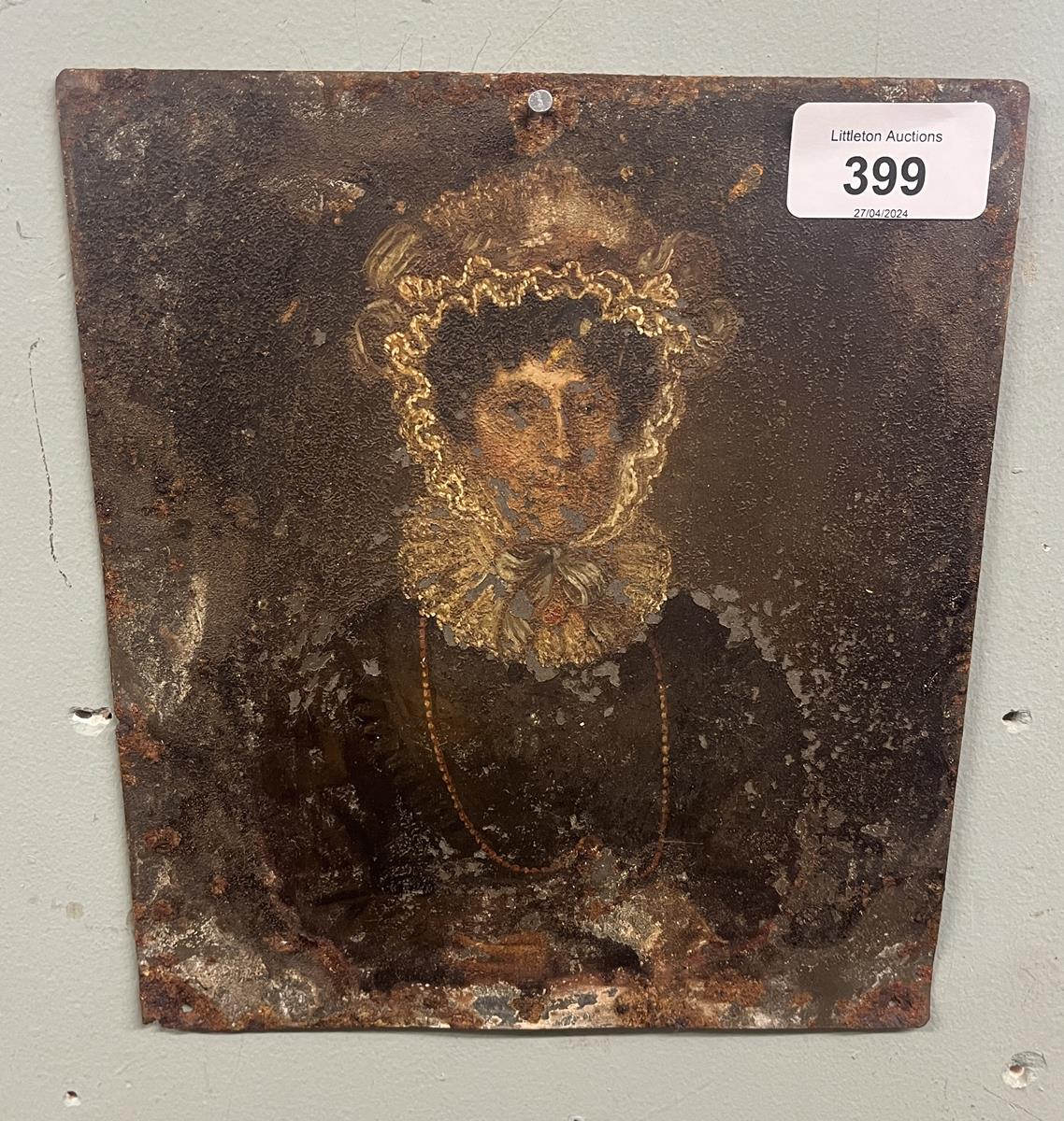 Antique oil on metal portrait - Approx image size: 18cm x 21cm