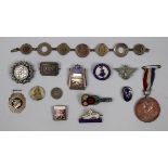 Collection of badges buttons etc to include silver