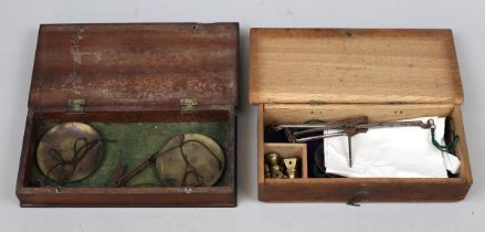 2 antique wooden cased apothecary scales