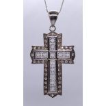 Large silver stone set cross on chain