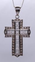 Large silver stone set cross on chain