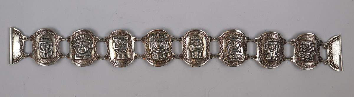 Vintage Aztec / Mayan design silver bracelet