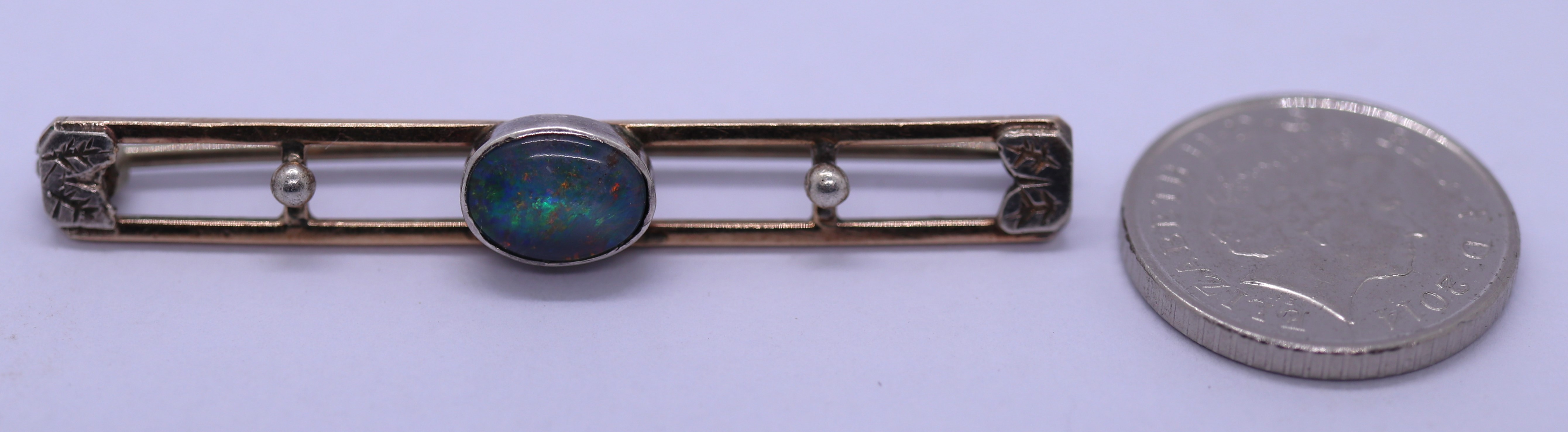 Antique 9ct opal and pearl bar brooch - Image 2 of 2