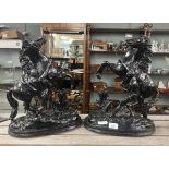 2 spelter marly horse & groom statues A/F - Approx height: 41cm