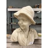 Marble bust of boy wearing a hat - Approx height: 32cm