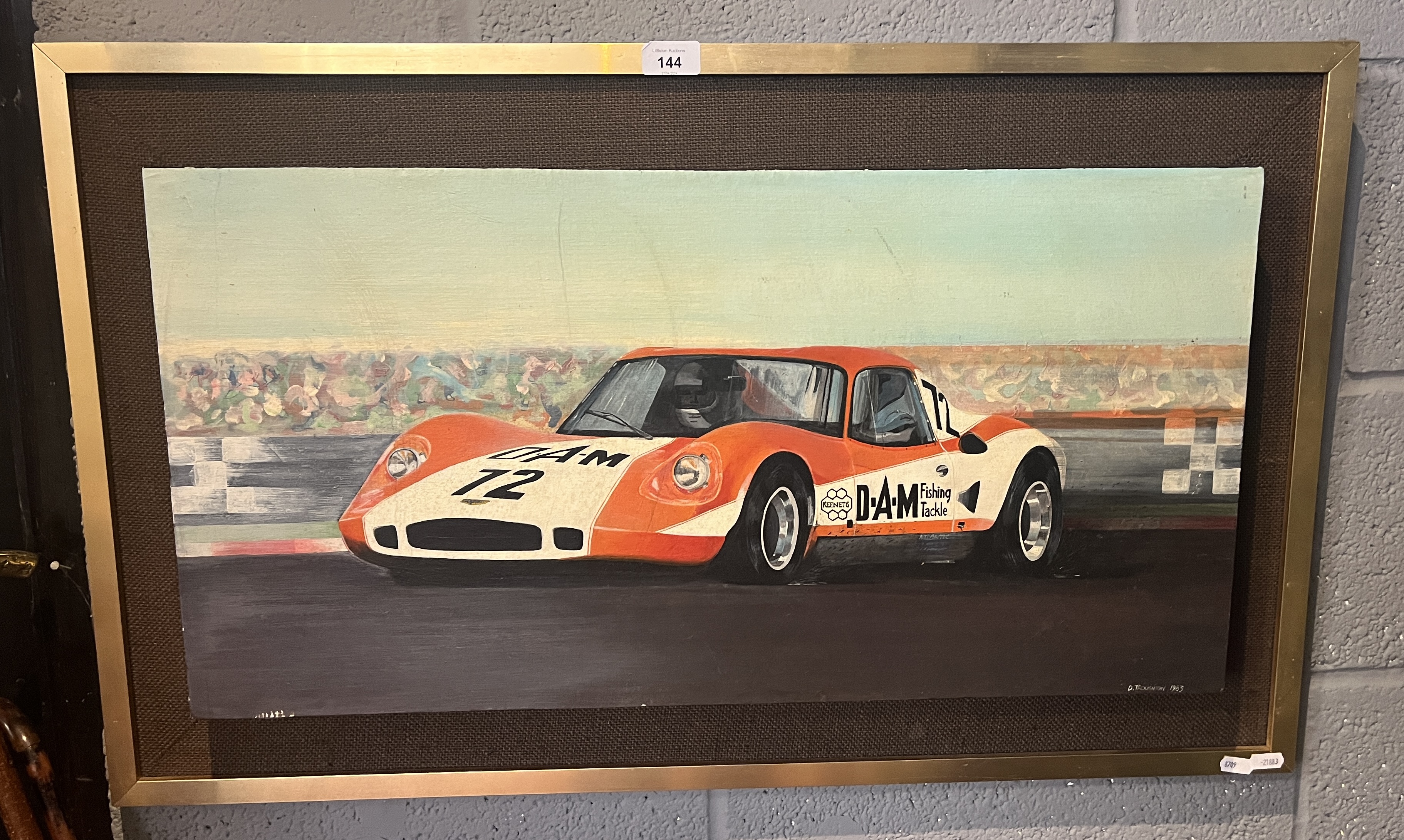 Framed oil on canvas of a Chevron B8 racing car signed D Troughton '83 - Approx 86cm x 53cm