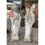 2 stone figures - Oriental man and lady - Approx height: 97cm