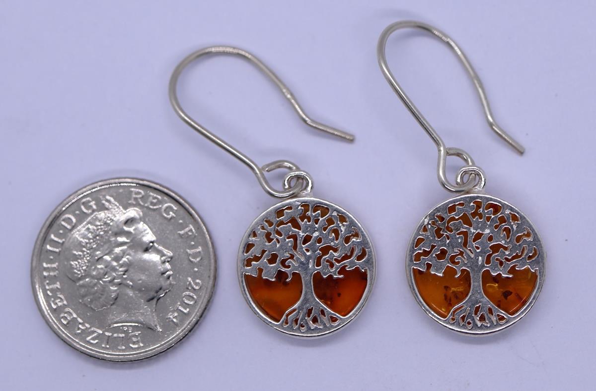 Silver and amber Tree Of Life earings
