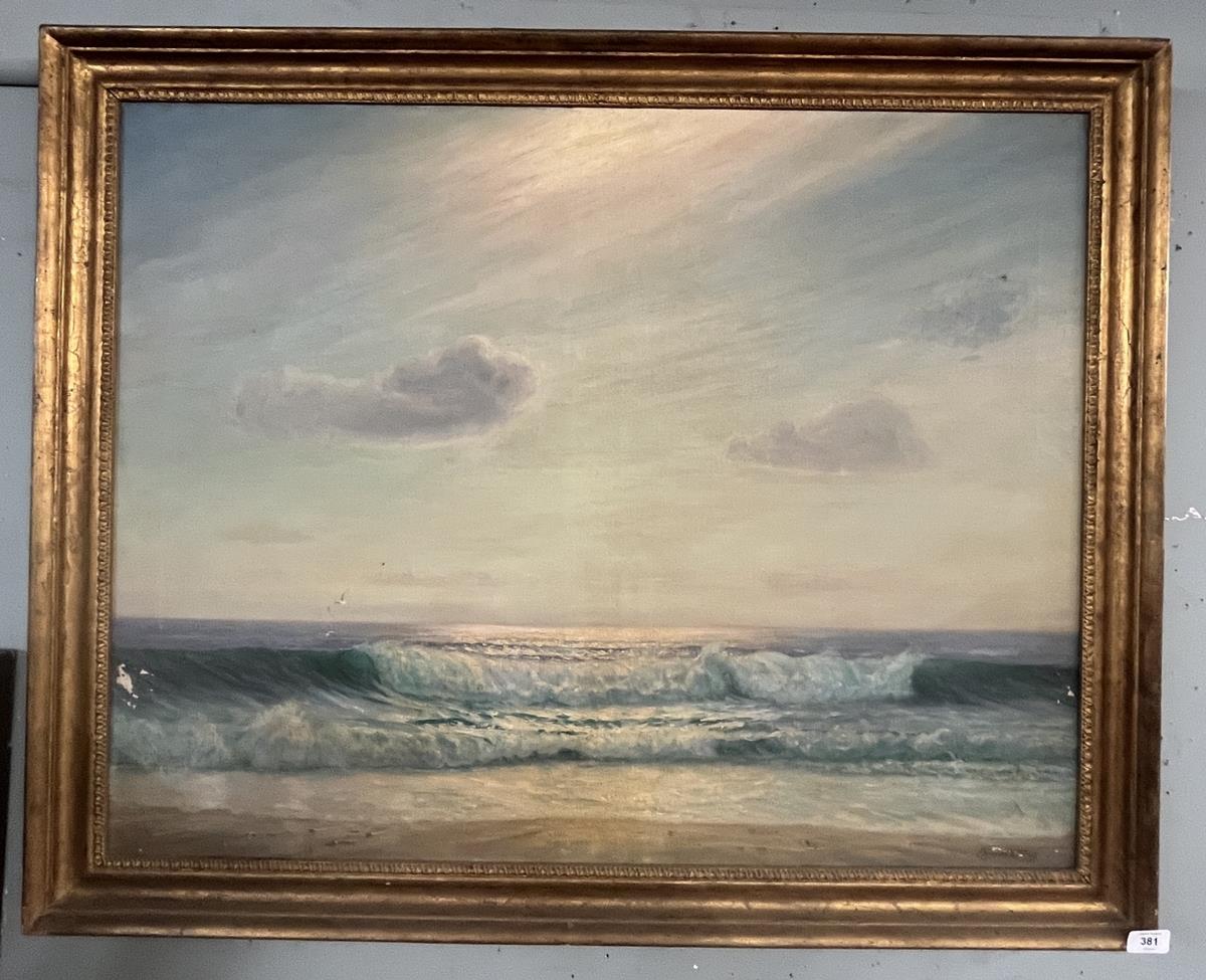 Oil on canvas of a coastal scene indistinct signature - Approx image size: 89cm x 69cm