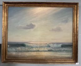 Oil on canvas of a coastal scene indistinct signature - Approx image size: 89cm x 69cm
