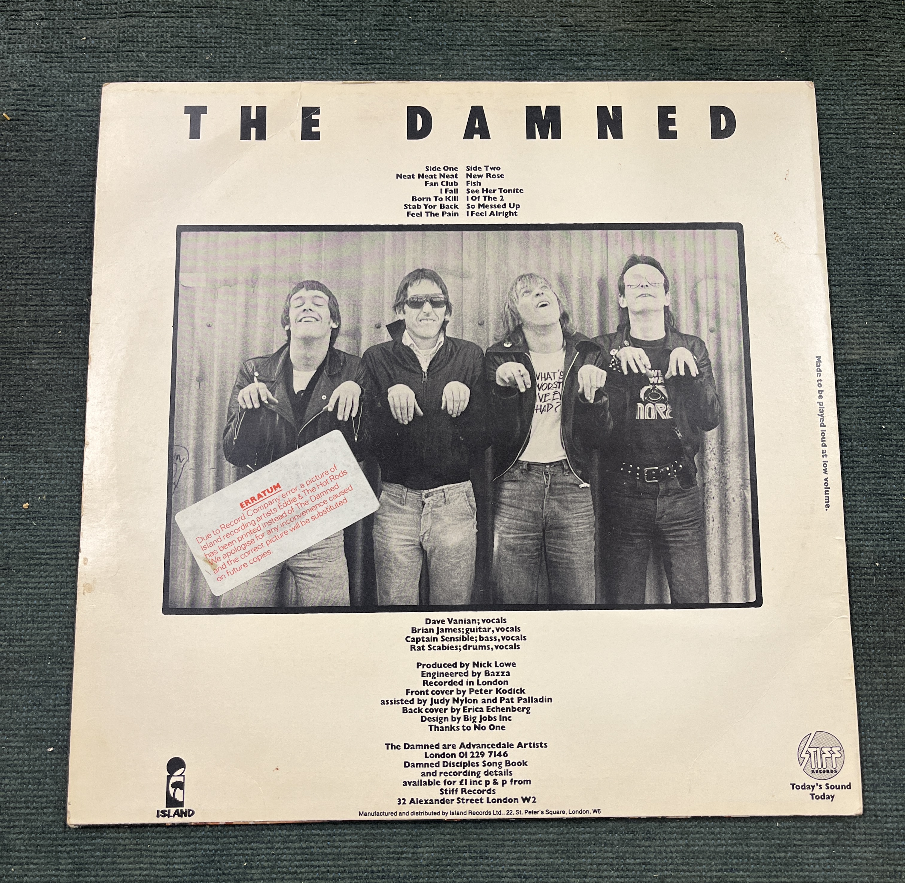 Damned self title album on Erratum label. Mispressed sleeve. Eddie and the Hotrods image used - Image 2 of 3