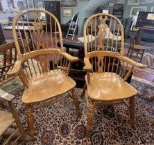 Pair of stick back Windsor armchairs