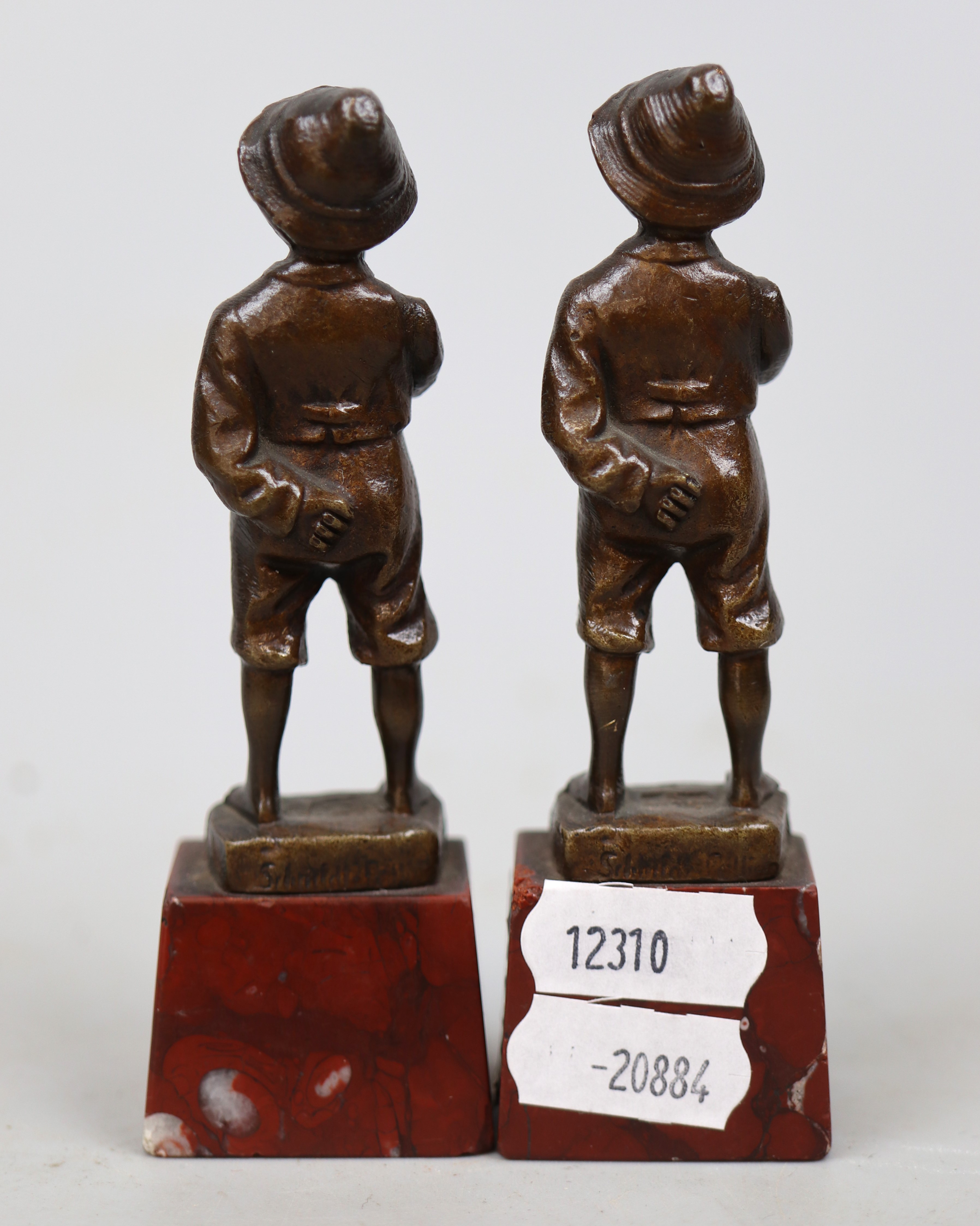 Pair of small bronze figurines on marble base - Image 2 of 4