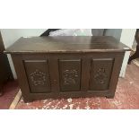 20th century oak carved panel front blanket chest - Approx size: W: 92cm D: 41cm H: 54cm