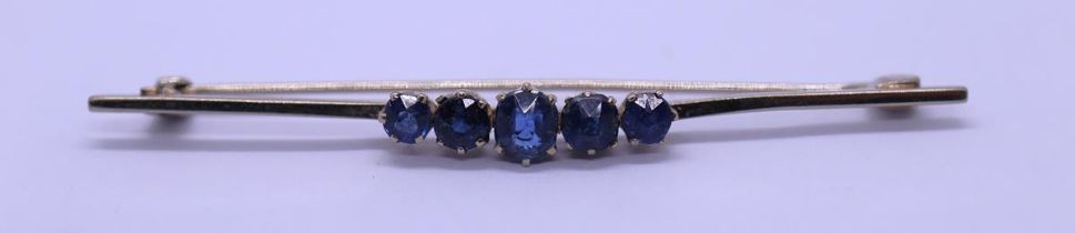 Antique 9ct white gold sapphire brooch