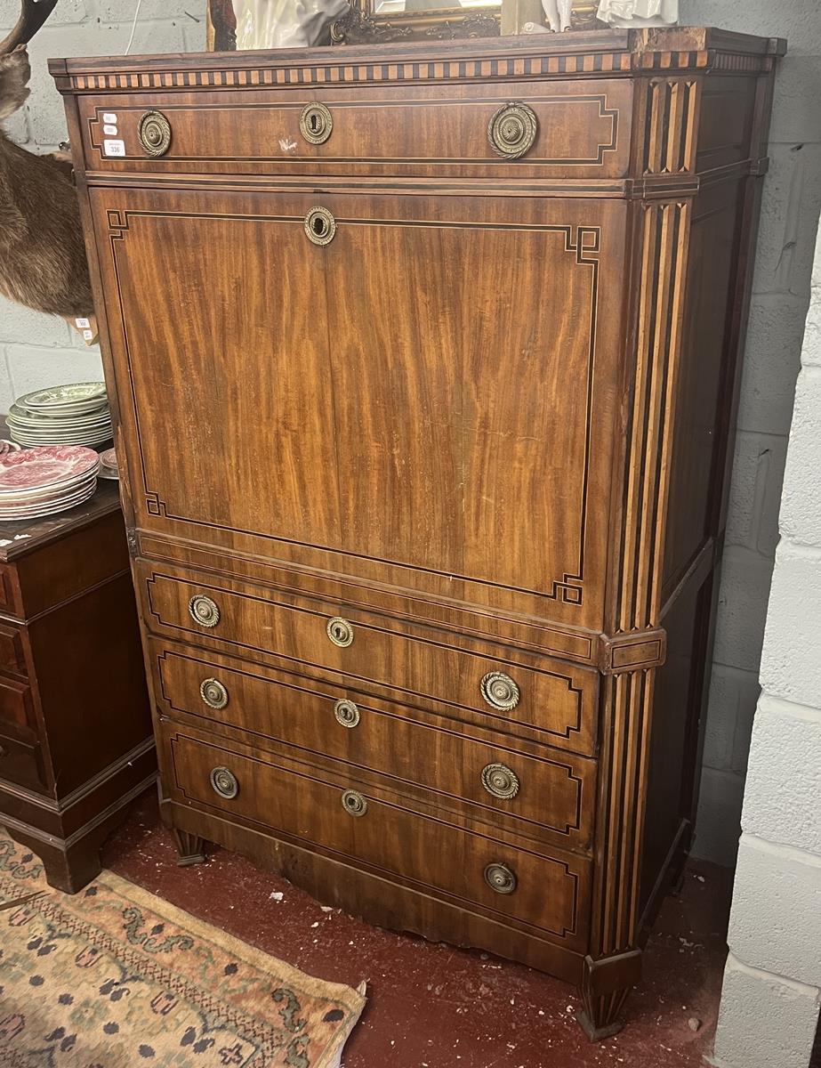 Antique inlaid secretaire chest - Approx size: W: 102cm D: 47cm H: 150cm