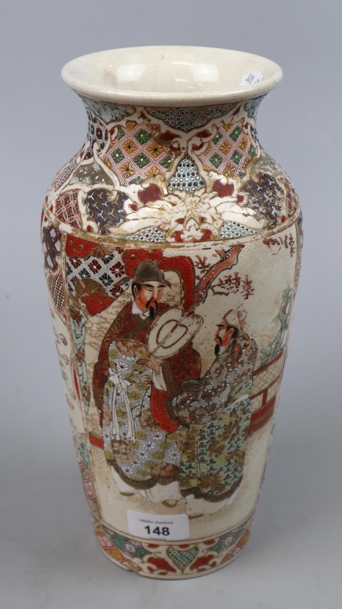 Japanese satsuma earthenware vase - Approx height: 31cm