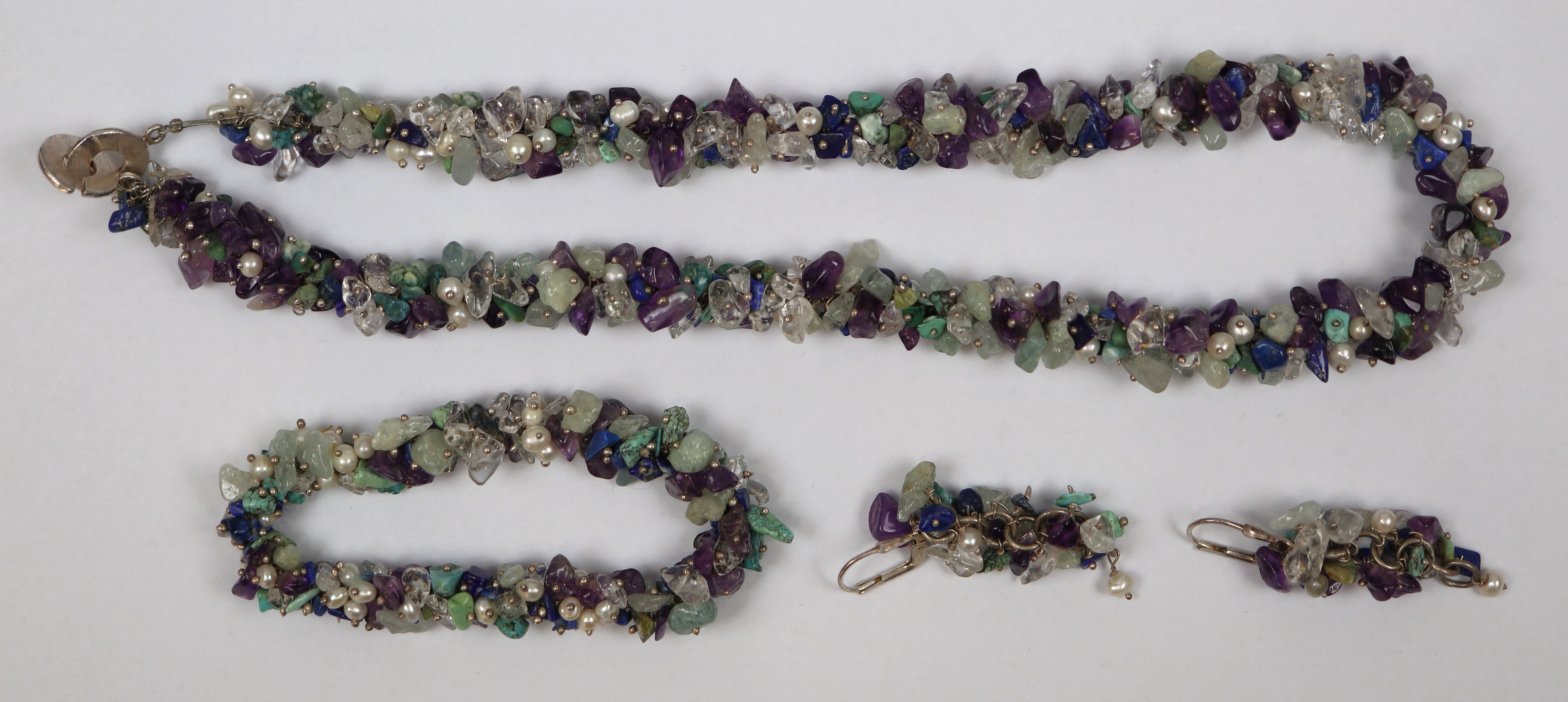 Necklace, bracelet and earring set - Amethyst, pearl etc - Image 3 of 3