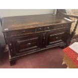 18th century oak panel fronted coffer with applied moldings - Approx size: W: 112cm D: 61cm H: 59cm