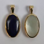 2 9ct gold reversable pendants set with onyx & mother-of-pearl