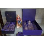 2 boxed crystal glasses together with Benjamin Franklin decanter