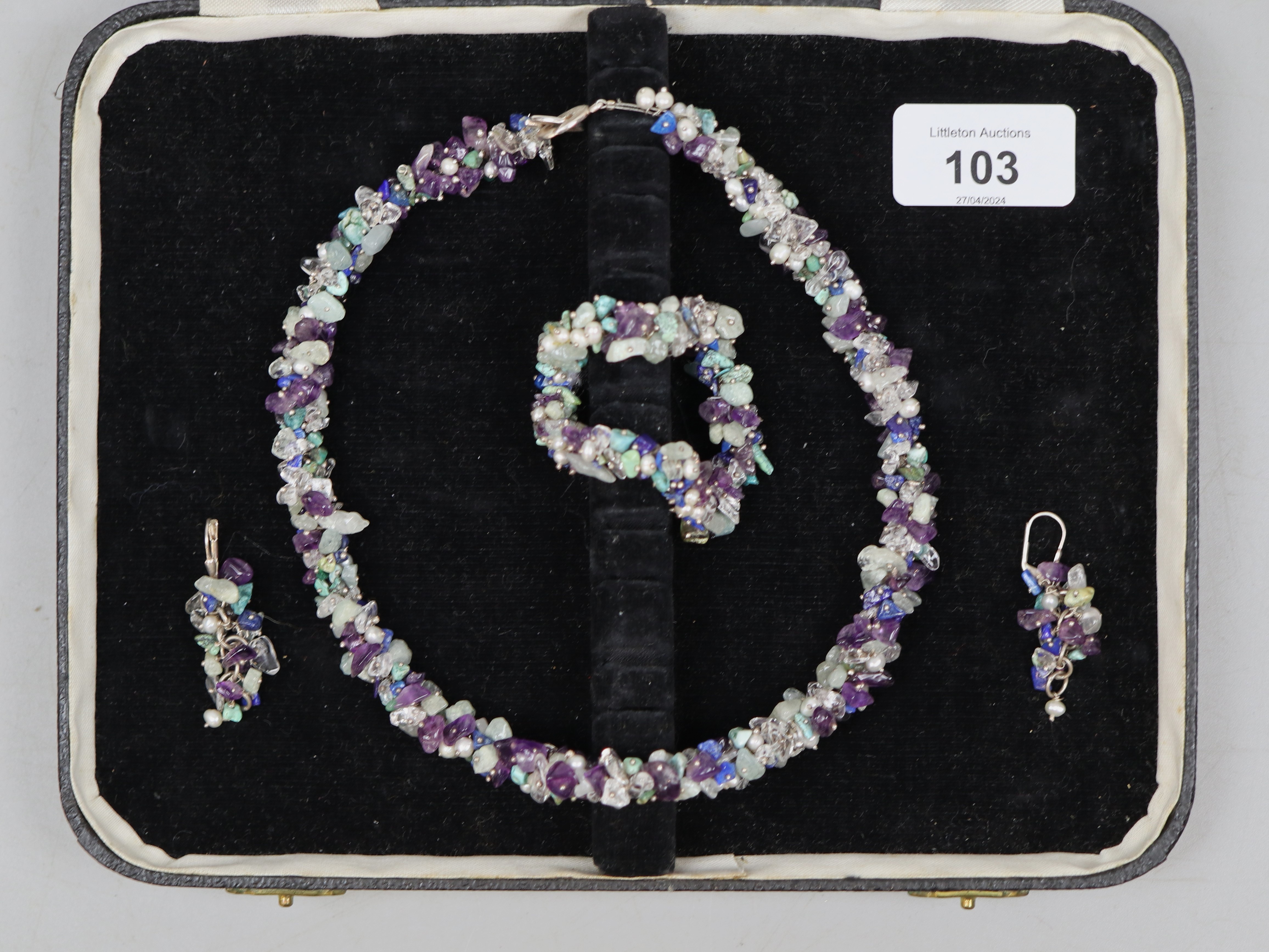 Necklace, bracelet and earring set - Amethyst, pearl etc - Image 2 of 3
