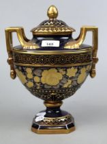 Cobalt blue and gilt Dresden urn - Approx height: 29cm