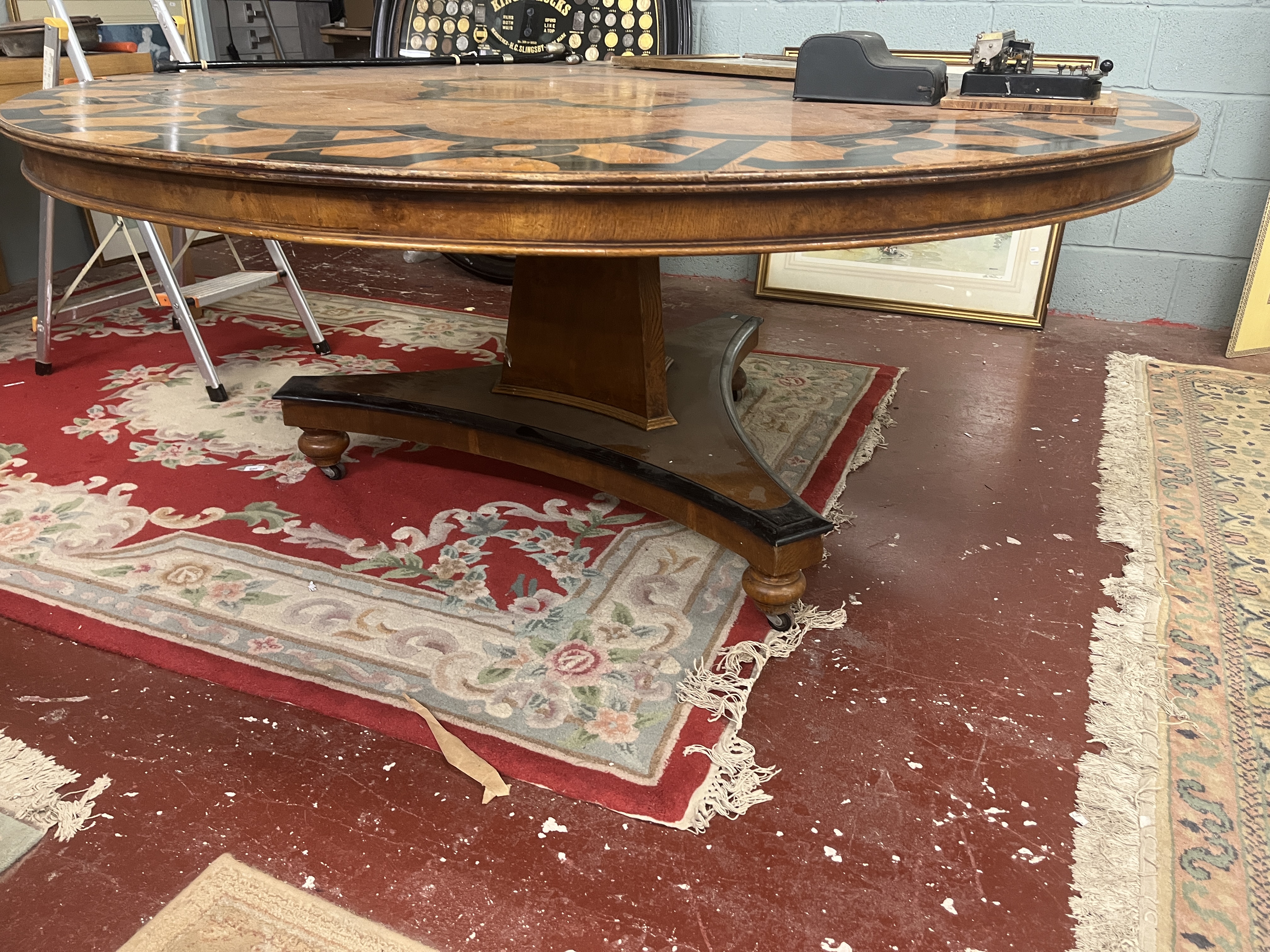 Large antique circular inlaid pedestal table - Approx size: Diameter 183cm, Height 76cm - Image 2 of 3