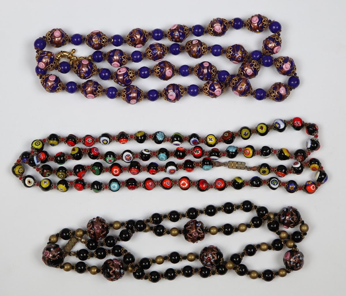3 Venetian Millefiori Murano glass beaded necklaces
