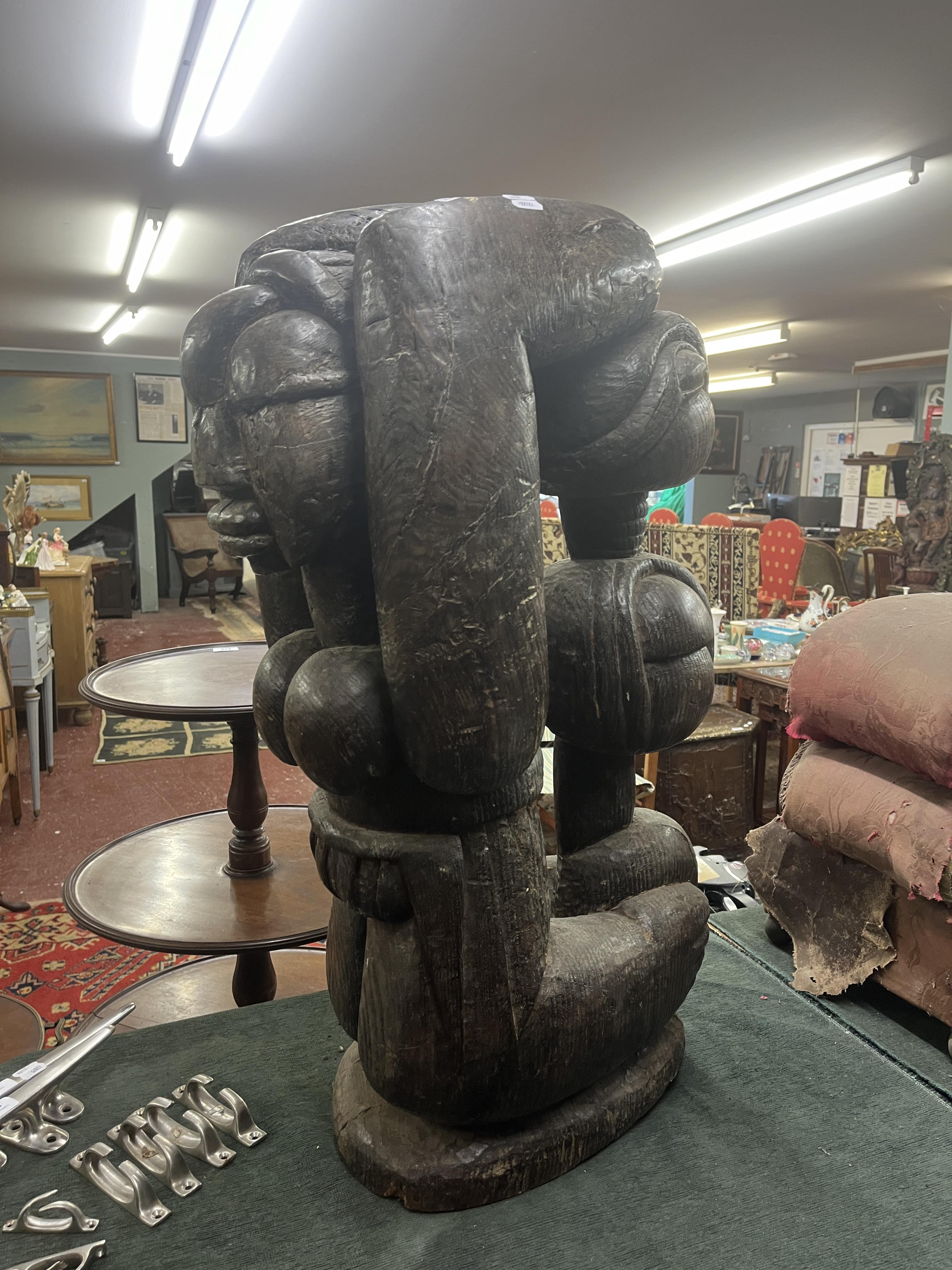 Large wooden Tribal carved figure - Approx height: 85cm - Image 3 of 3