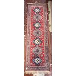 Belgian red pattered runner - Approx 230cm x 68cm