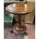 Antique mahogany hall table on claw feet & wooden casters - Approx size: Diameter 52cm, Height 70cm