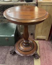 Antique mahogany hall table on claw feet & wooden casters - Approx size: Diameter 52cm, Height 70cm