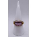 9ct gold amethyst and diamond ring - Size O