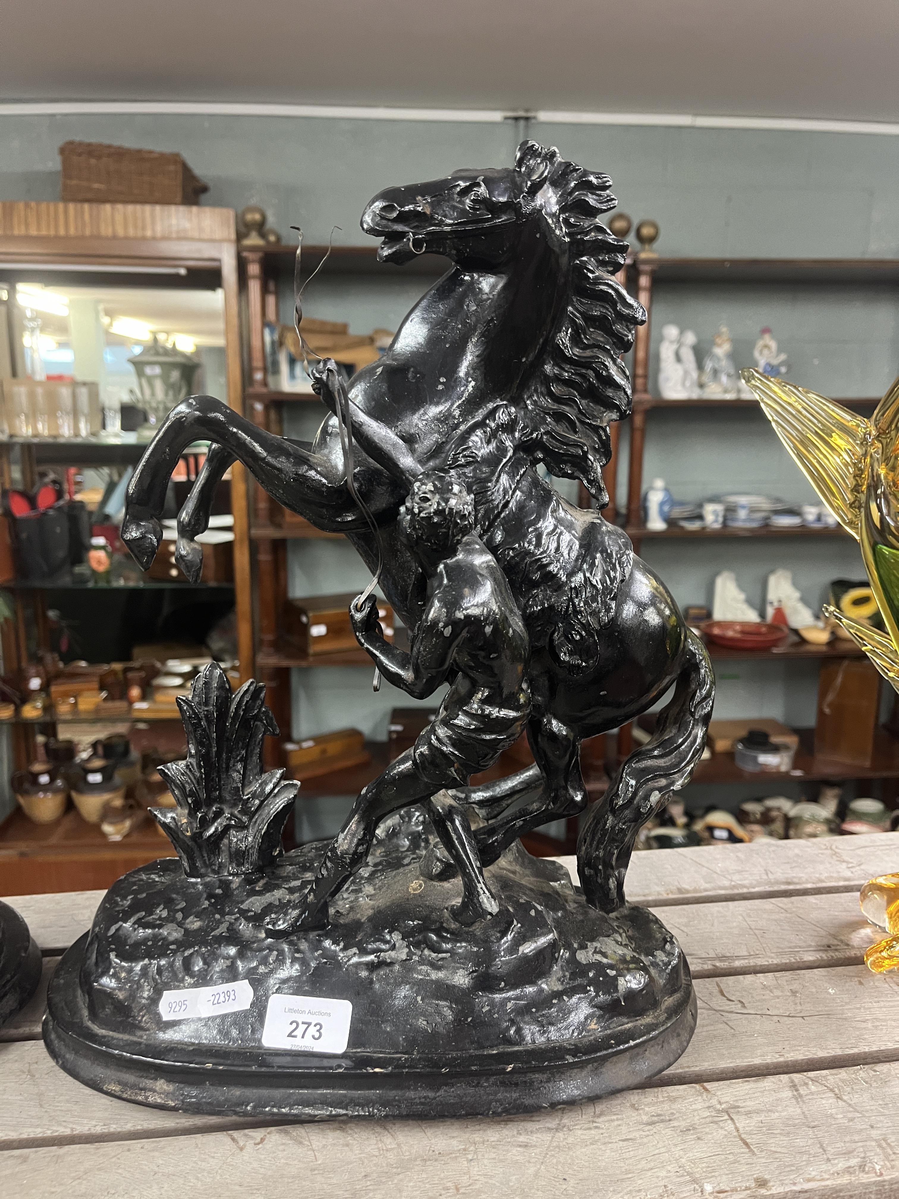 2 spelter marly horse & groom statues A/F - Approx height: 41cm - Image 2 of 3