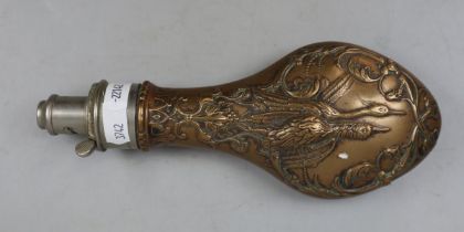 Powder flask adorned with game birds