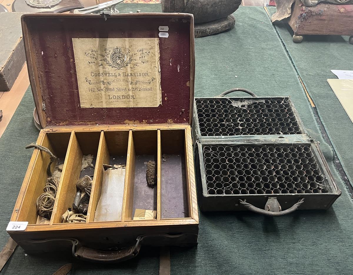 Cogswell & Harrison antique gun accessory case together with a shotgun shell case