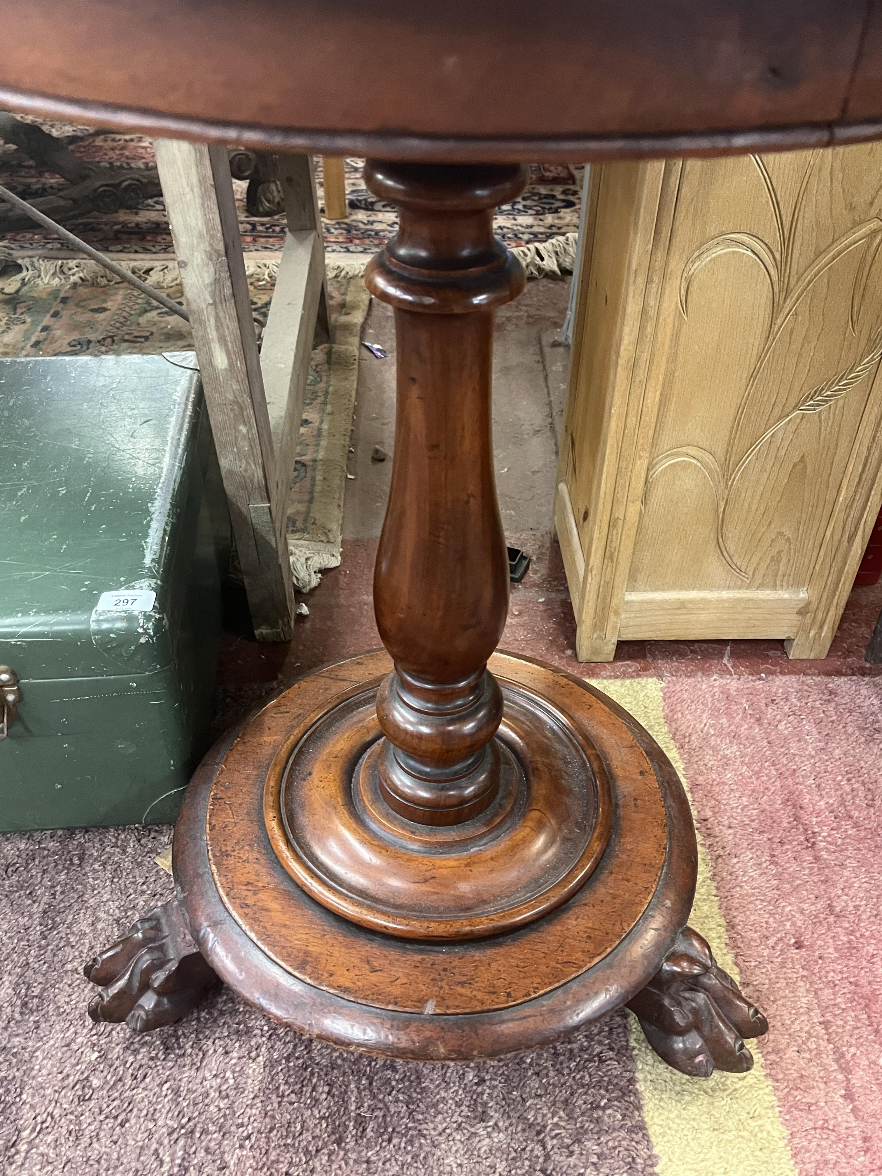Antique mahogany hall table on claw feet & wooden casters - Approx size: Diameter 52cm, Height 70cm - Image 3 of 3