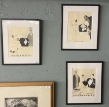 3 framed French caricature prints