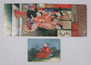 2 Oriental glass paintings one A/F