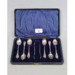 Cased set of 6 silver spoons together with sugar tongs - Approx weight 101g