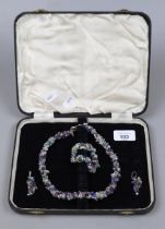Necklace, bracelet and earring set - Amethyst, pearl etc