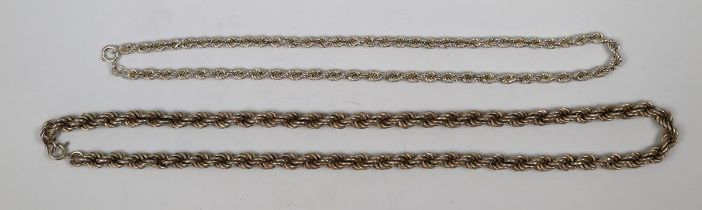 2 silver rope necklaces